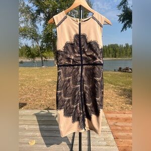 London Dress Company - Nude & Blue Lace Dress - Size 6